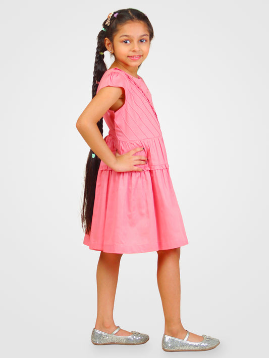 Girls Pink Cotton Satin Dress