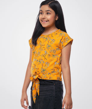 Girls Mustard Yellow Waist Tie Top