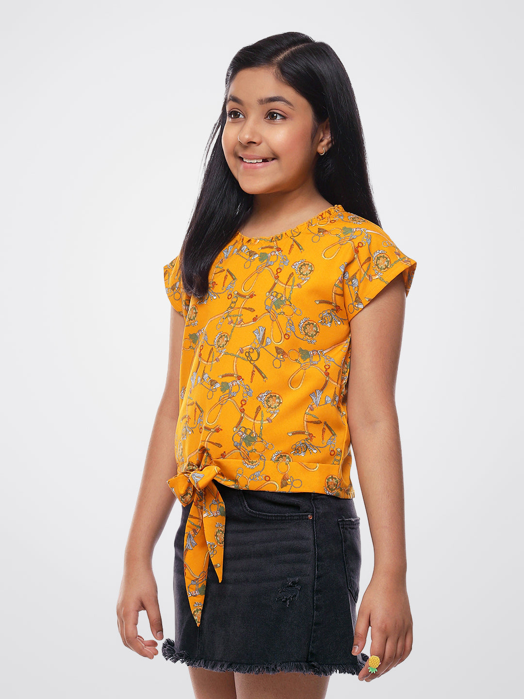 Girls Mustard Yellow Waist Tie Top