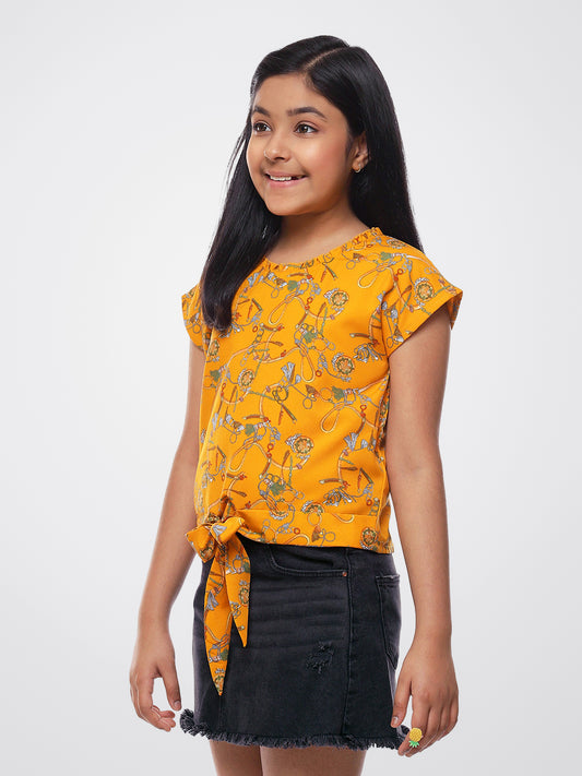 Girls Mustard Yellow Waist Tie Top