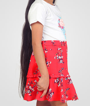 Girls Printed Rayon Flared Skirt