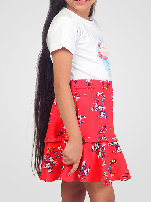 Girls Printed Rayon Flared Skirt