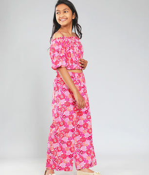 Girls Multicolored Printed Cotton Top and Palazzo Set
