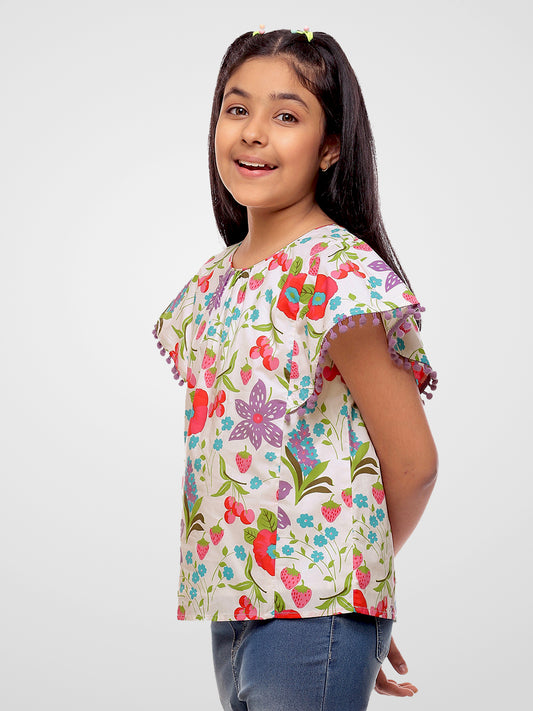 Girls Floral Print Cotton Top