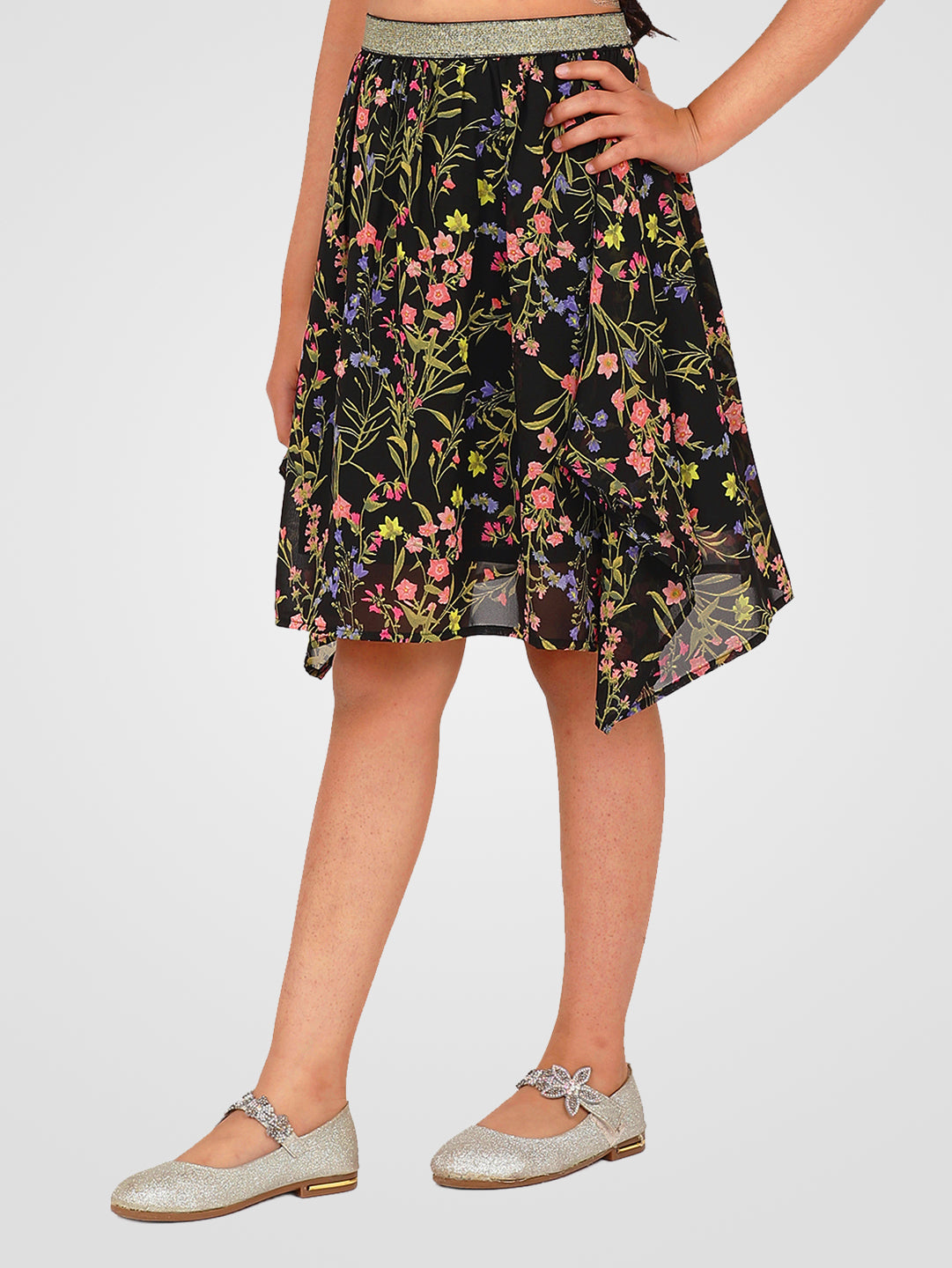 Girls Black Georgette Skirt