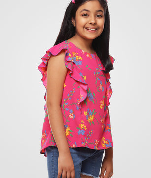Girls Magenta Ruffles Top