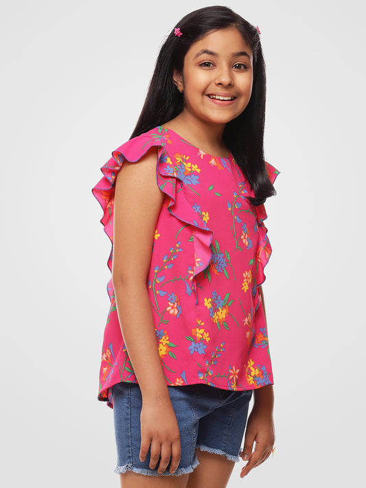 Girls Magenta Ruffles Top