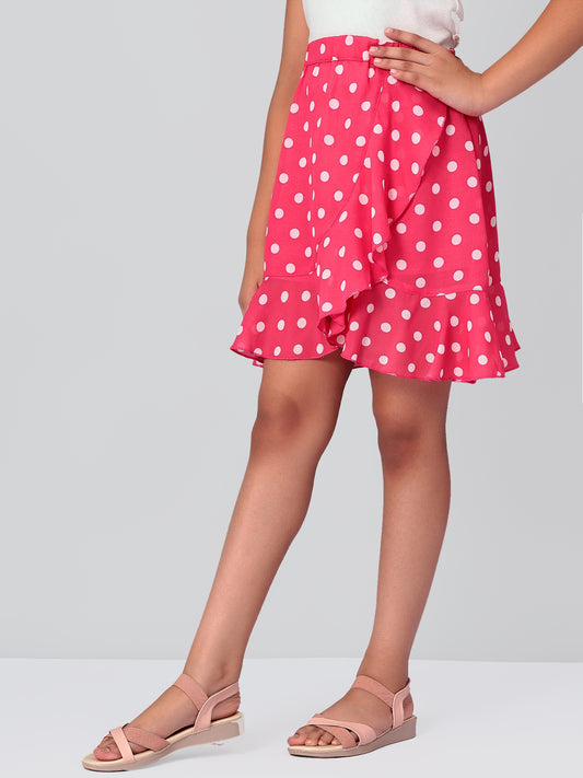 Girls Pink Polka Dotted Georgette Skirt