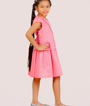 Girls Pink Cotton Satin Dress