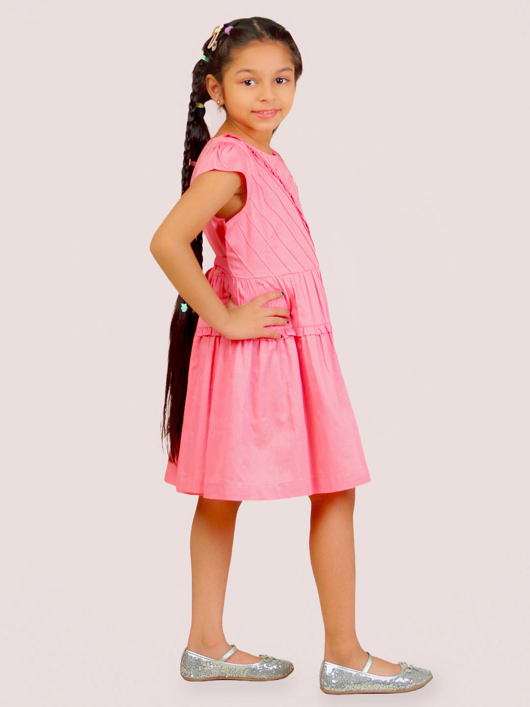 Girls Pink Cotton Satin Dress