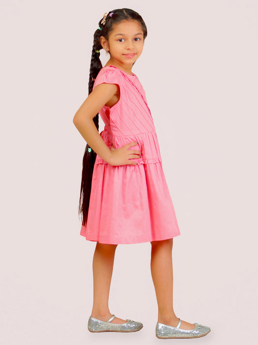 Girls Pink Cotton Satin Dress