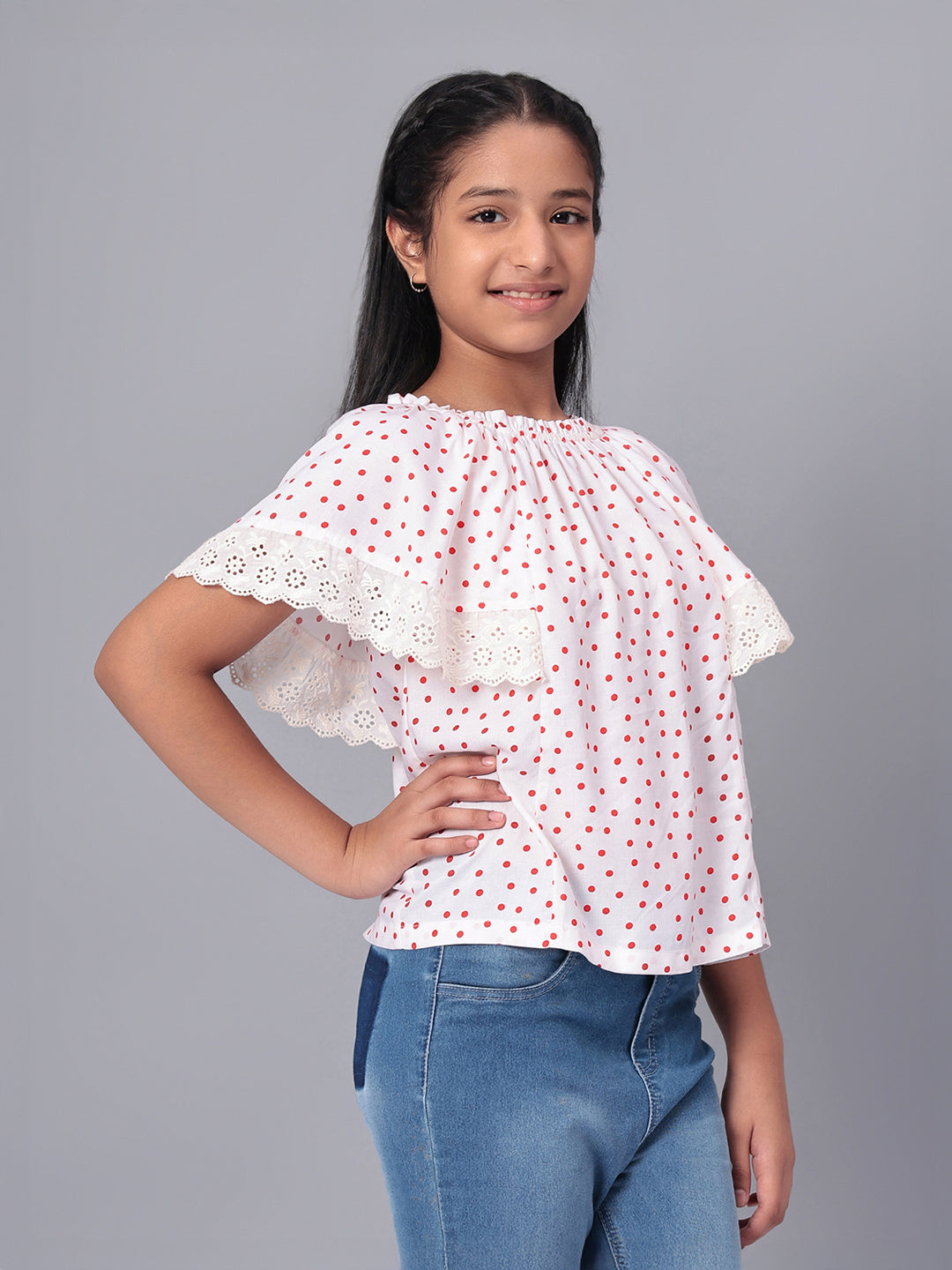 Girls Polka Dotted Rayon Top
