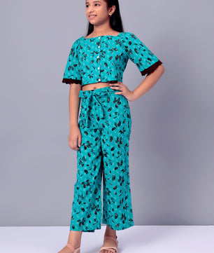 Girls Printed Cotton Top and Palazzo Set