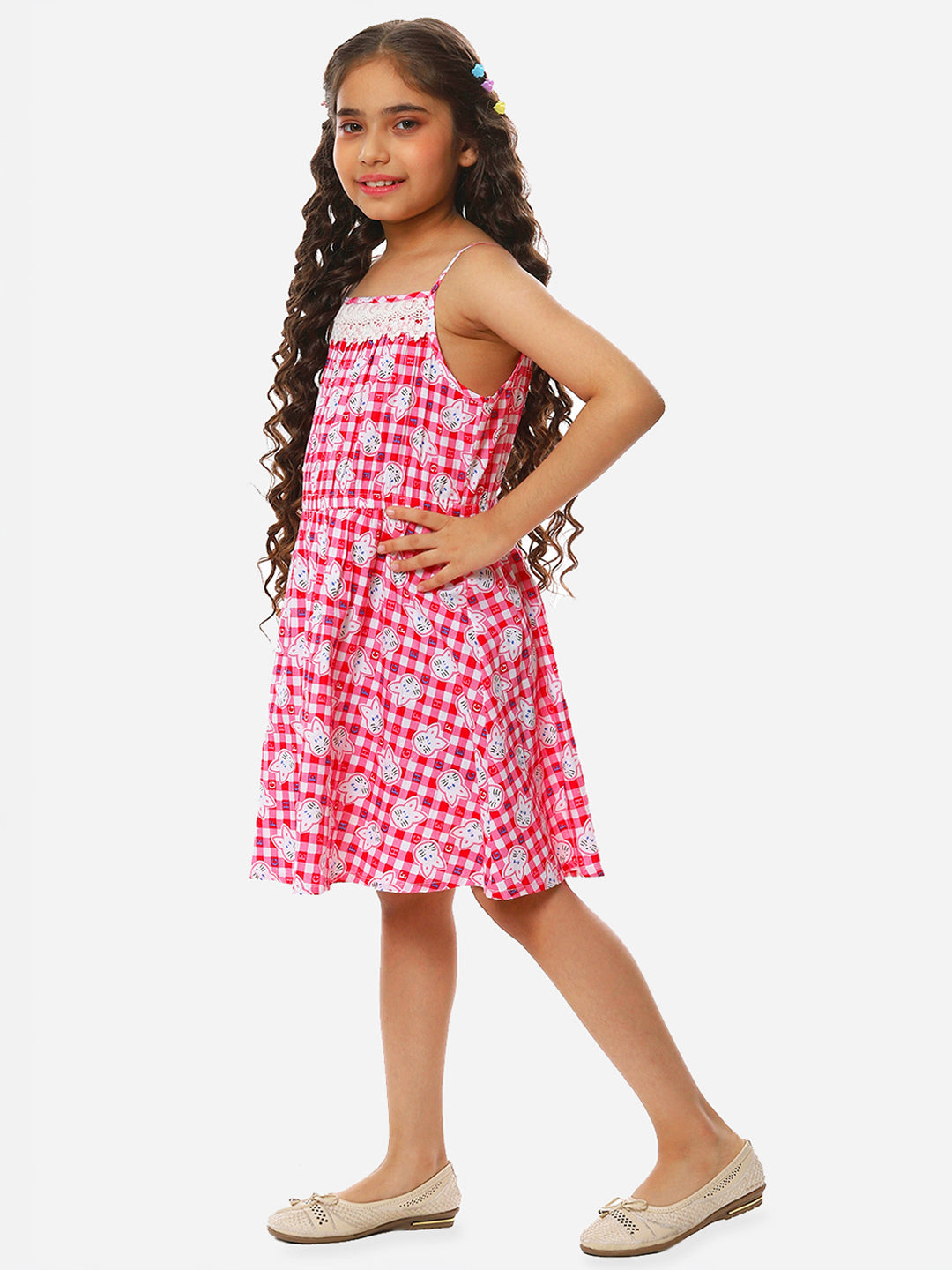 Girls Cat Print Cotton Dress