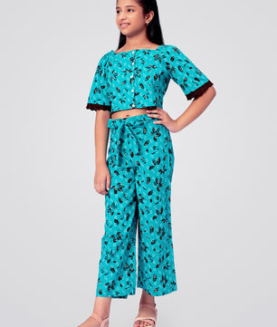 Girls Printed Cotton Top and Palazzo Set