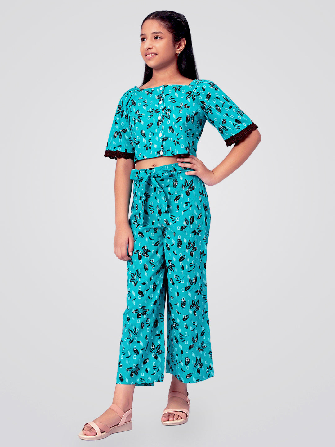 Girls Printed Cotton Top and Palazzo Set