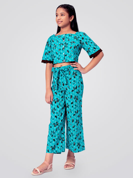 Girls Printed Cotton Top and Palazzo Set