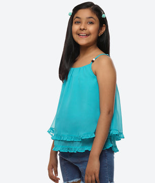 Girls Turquoise Blue Georgette  Top