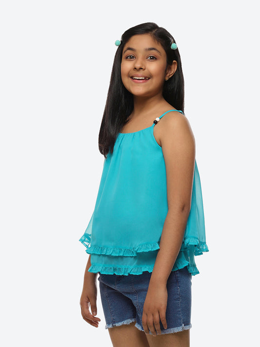Girls Turquoise Blue Georgette  Top