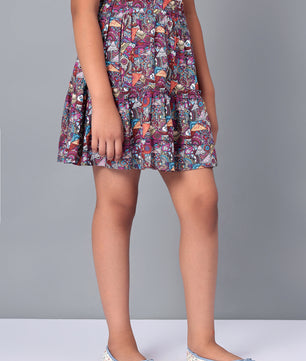 Girls Tiered Skirt in Printed Viscose Rayon