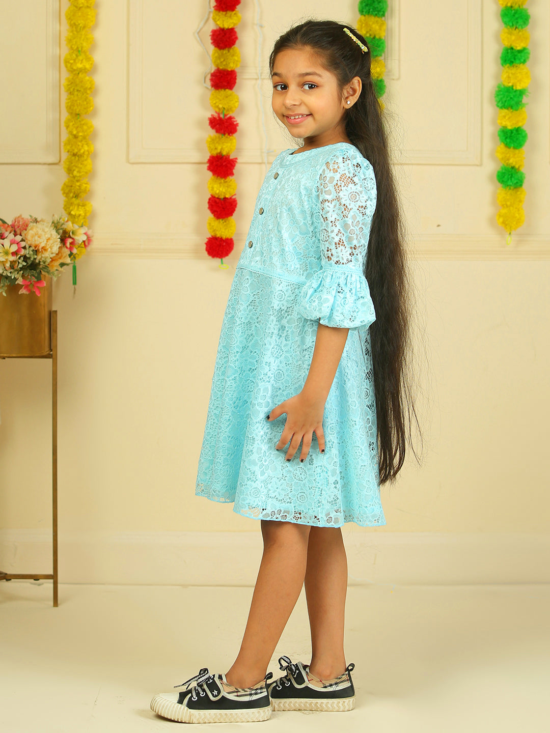 Girls Light Blue Lace Dress