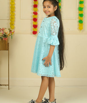 Girls Light Blue Lace Dress