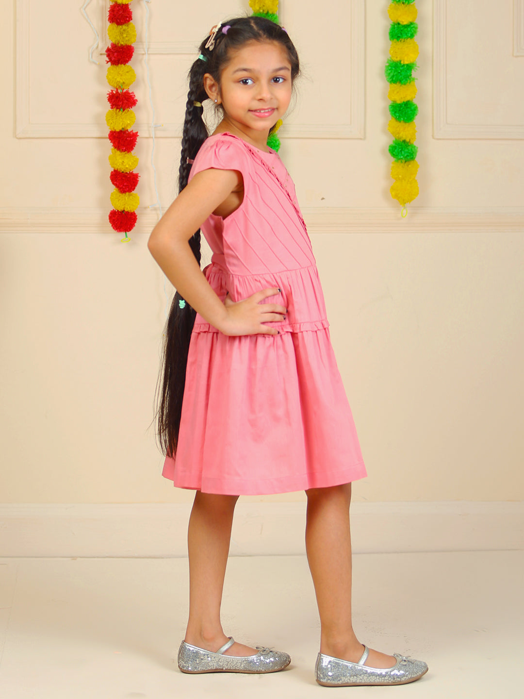 Girls Pink Cotton Satin Dress