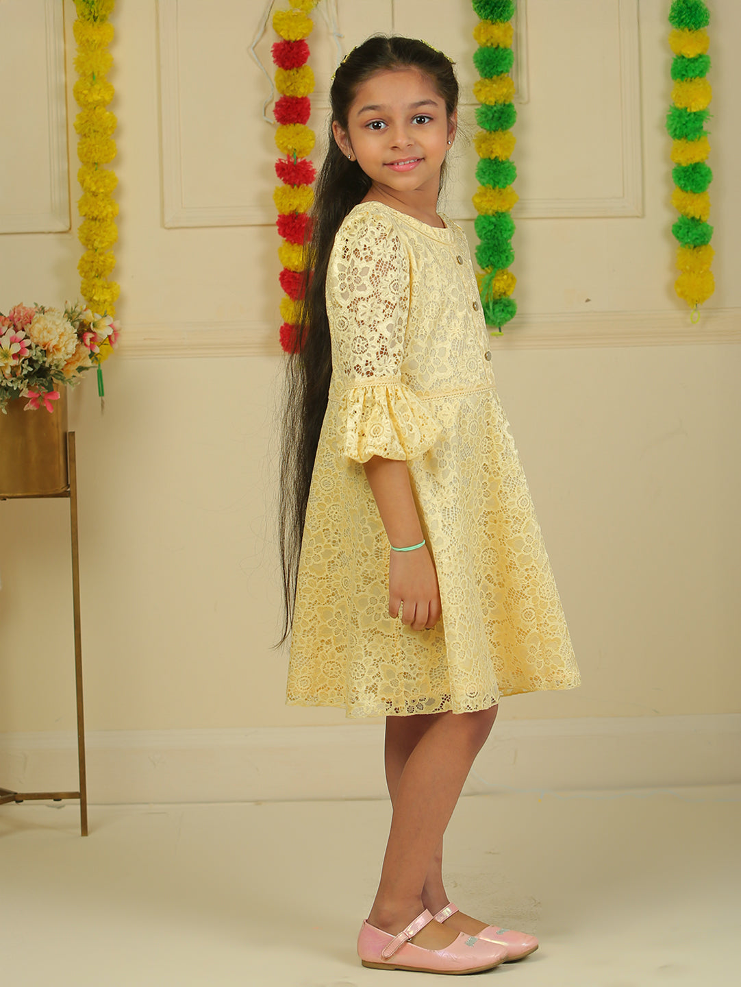 Girls Golden Lace Dress