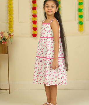 Girls Tiered Midi Dress in Printed Rayon Fabric