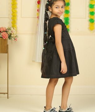 Girls Cotton Satin Dress in Black Color