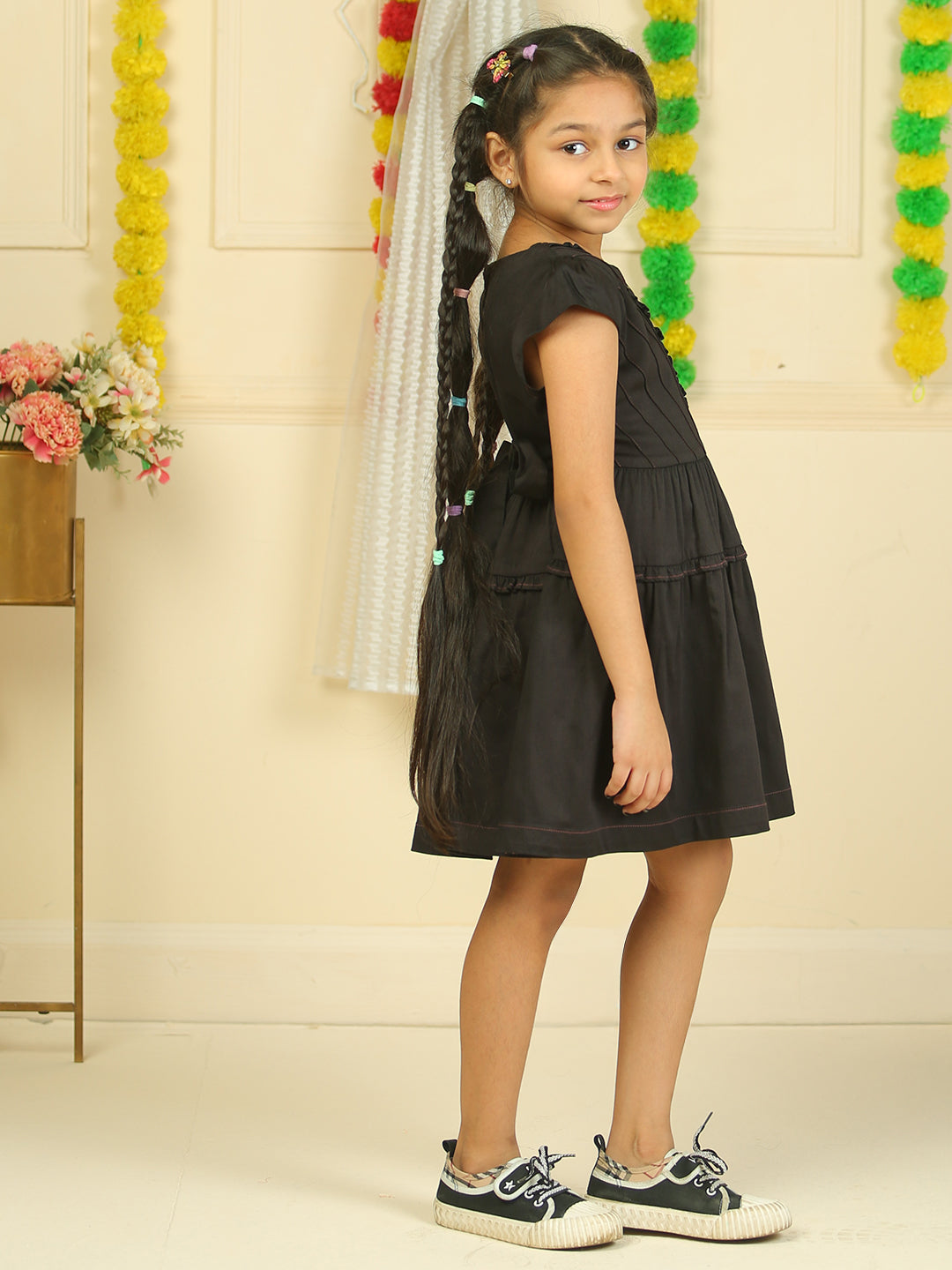 Girls Cotton Satin Dress in Black Color