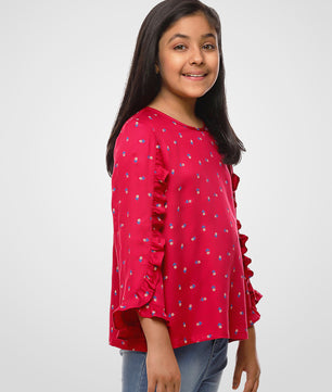 Girls Long Sleeves Rayon Top Maroon