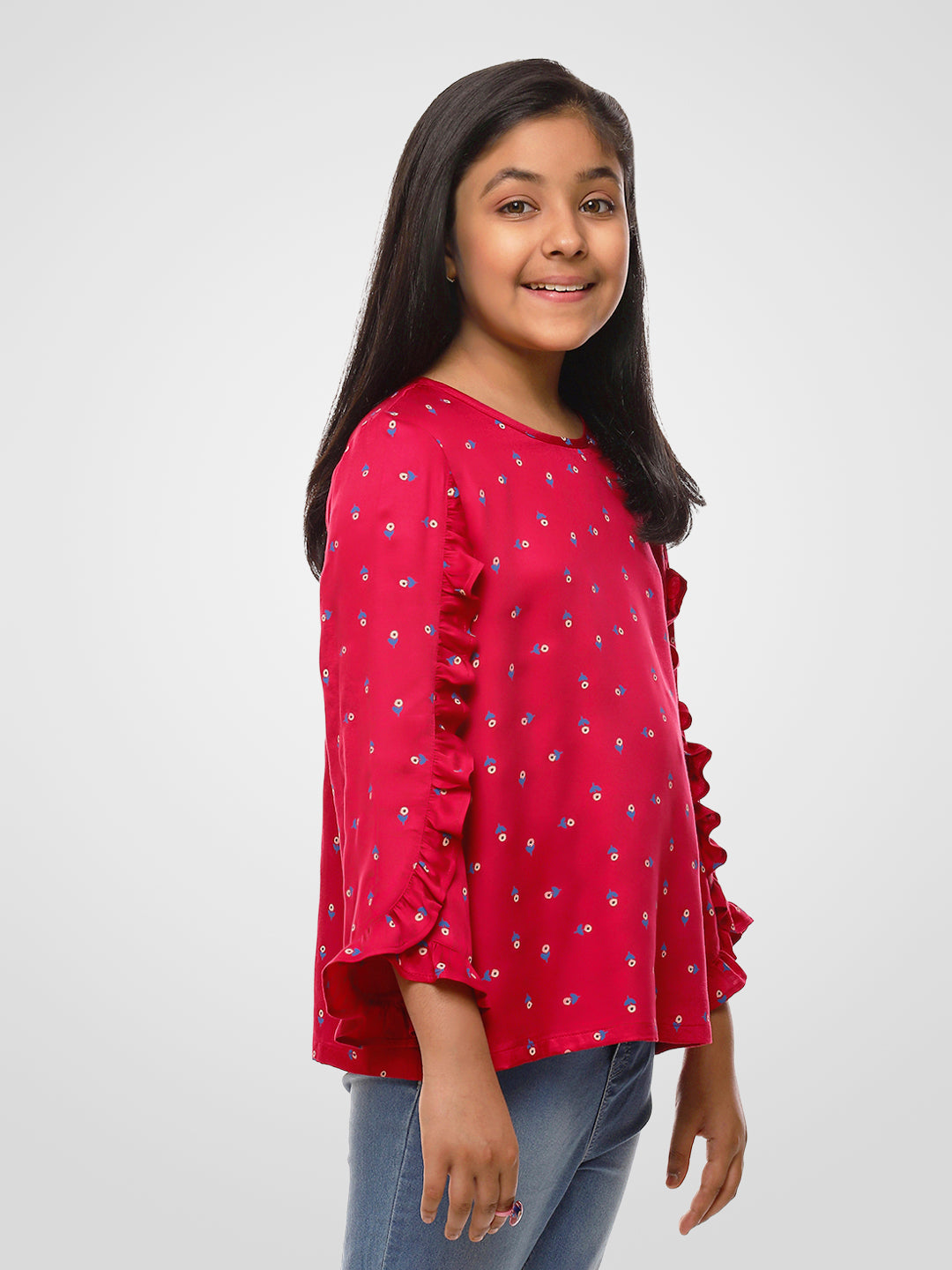 Girls Long Sleeves Rayon Top Maroon