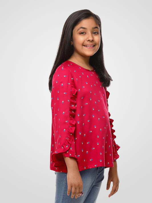 Girls Long Sleeves Rayon Top Maroon