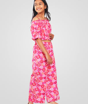 Girls Multicolored Printed Cotton Top and Palazzo Set