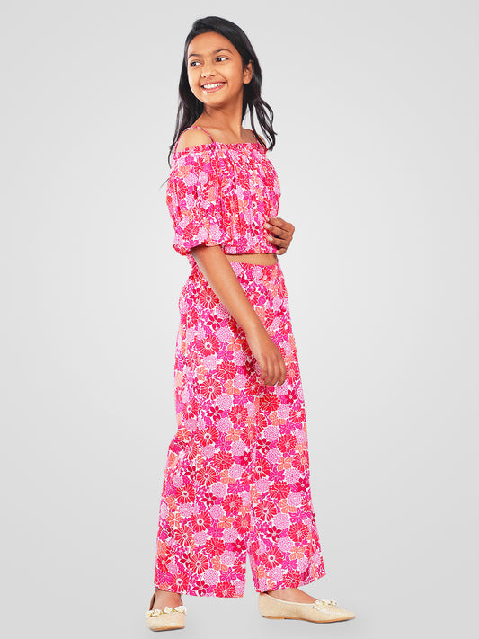Girls Multicolored Printed Cotton Top and Palazzo Set