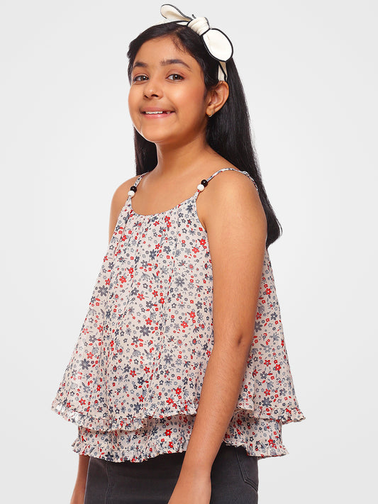 Girls White Printed Georgette Top