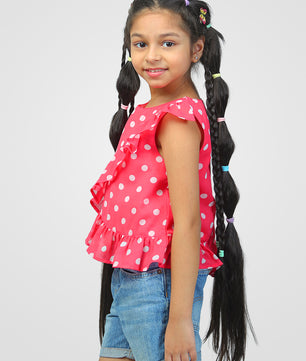 Girls Pink Polka Dotted Georgette Top