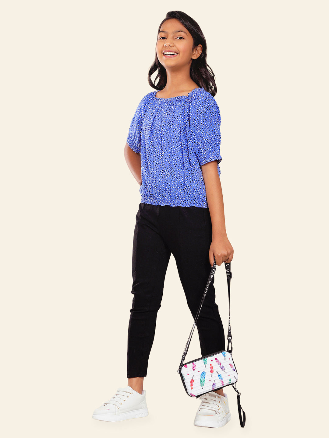 Girls Blue Printed Rayon Top