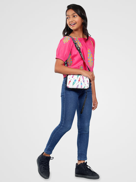 Girls Pink Printed Cotton Top