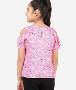 Girls Cold Shoulder Ruffle Top