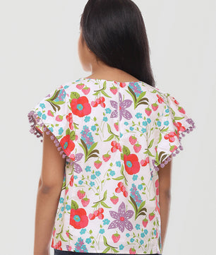 Girls Floral Print Cotton Top