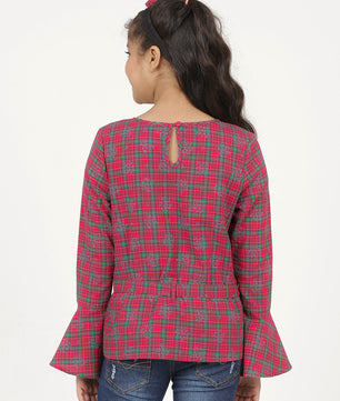Girls Full Sleeves Top in Check