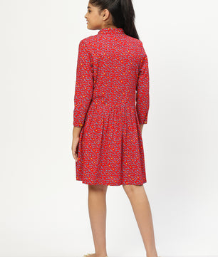 Girls Shirt Style Long Sleeves Dress in Rayon