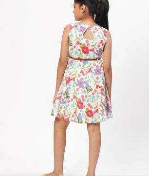 Girls Floral Print Cotton Dress
