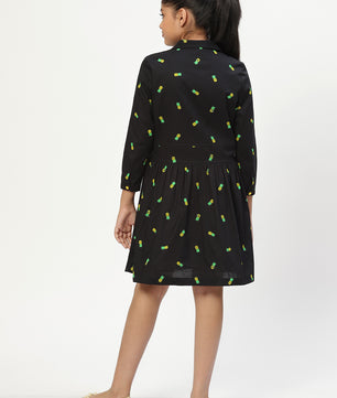 Girls Shirt Style Long Sleeves Dress in Cotton