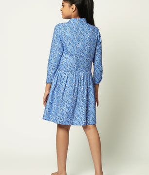 Girls Shirt Style Long Sleeves Dress in Cotton Twill