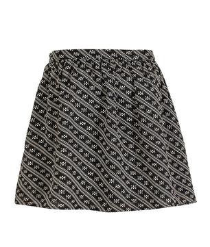 Girls Black and White Printed Striped Skirt