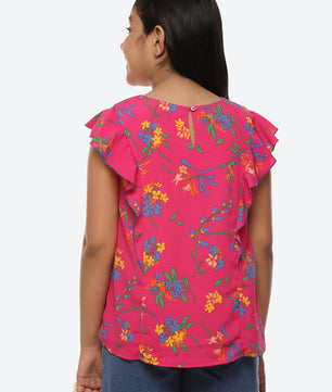 Girls Magenta Ruffles Top