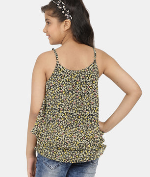 Girls Black Printed Georgette Top